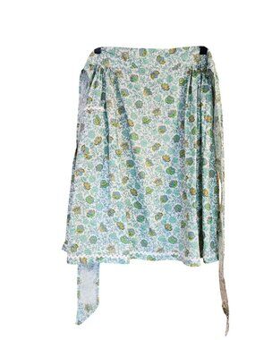Vintage Handmade Half Apron Green floral Pockets